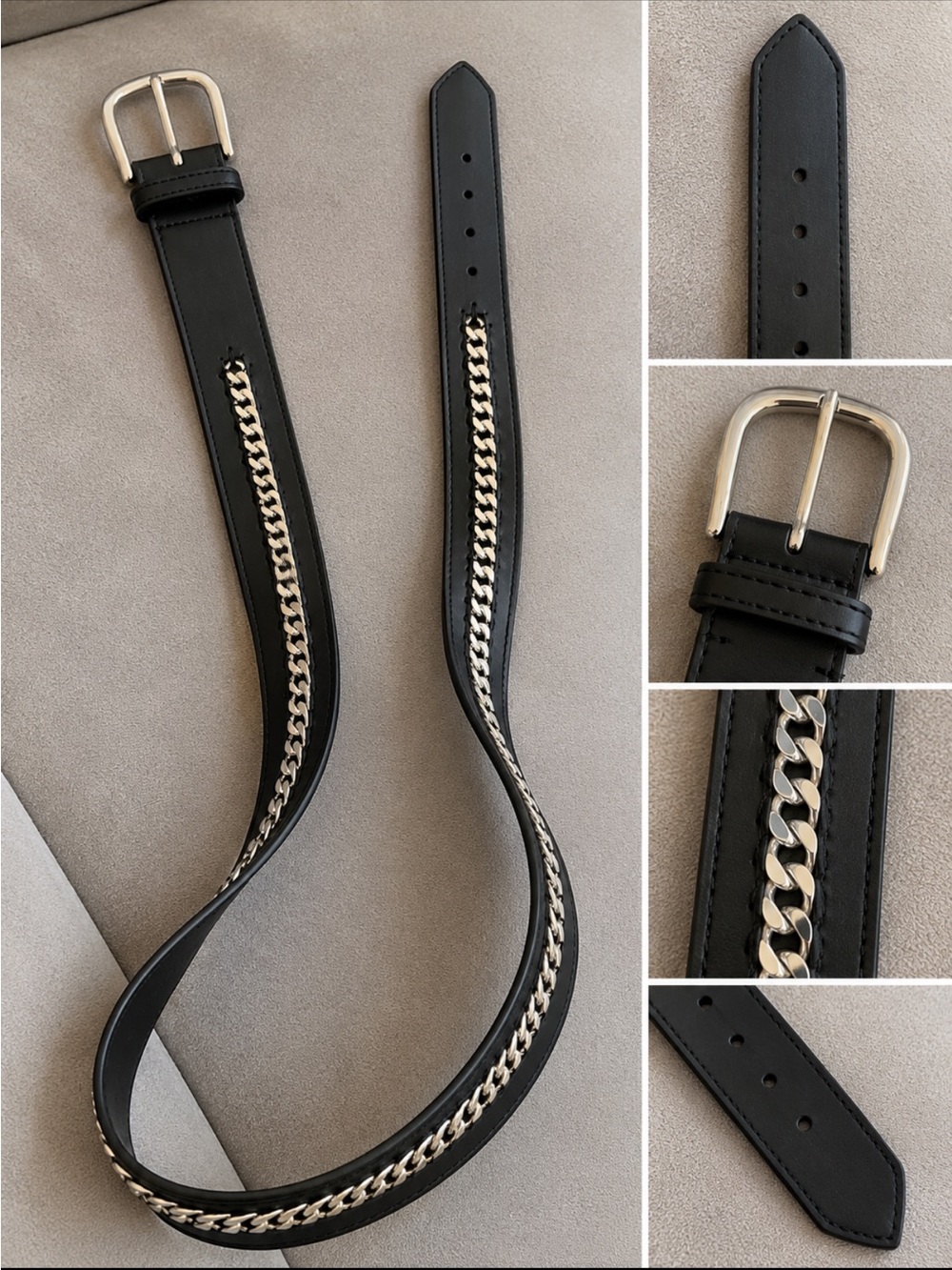 Torrid Black Belt with Silver Chain Accent. Size 5